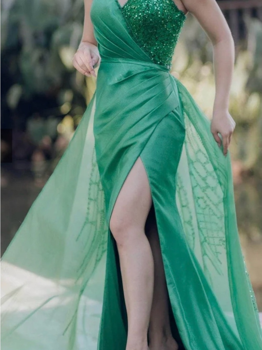 Terani Couture Emerald Green Beaded Evening Gown